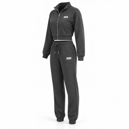 Attirings Women's Regular Fit Cropped Jacket Set Tracksuit, angle view - AI sample