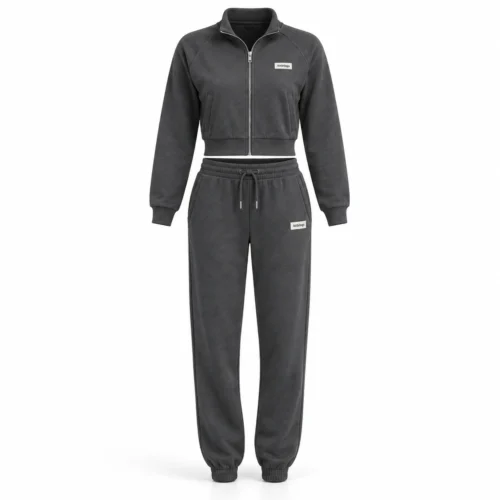 Attirings Women's Regular Fit Cropped Jacket Set Tracksuit, front view - AI sample