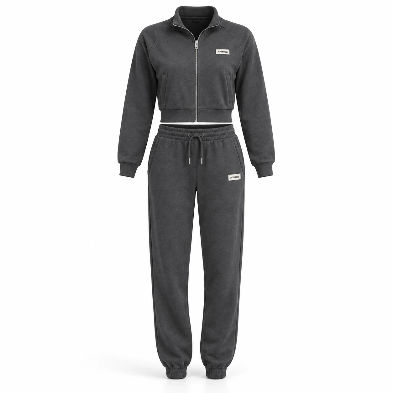 Attirings Women's Regular Fit Cropped Jacket Set Tracksuit, front view - AI sample