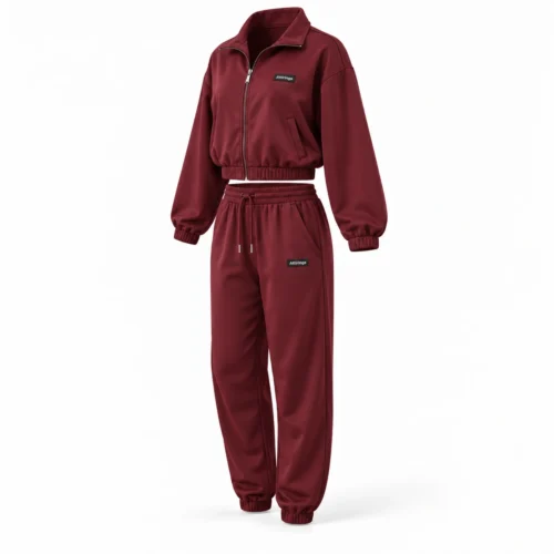 Attirings Women's Relaxed Fit Cropped Jacket Set Tracksuit, angle view - AI sample