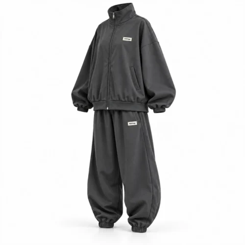 Attirings Women's Oversized Fit Zip-Up Jacket Set Tracksuit, angle view - AI sample