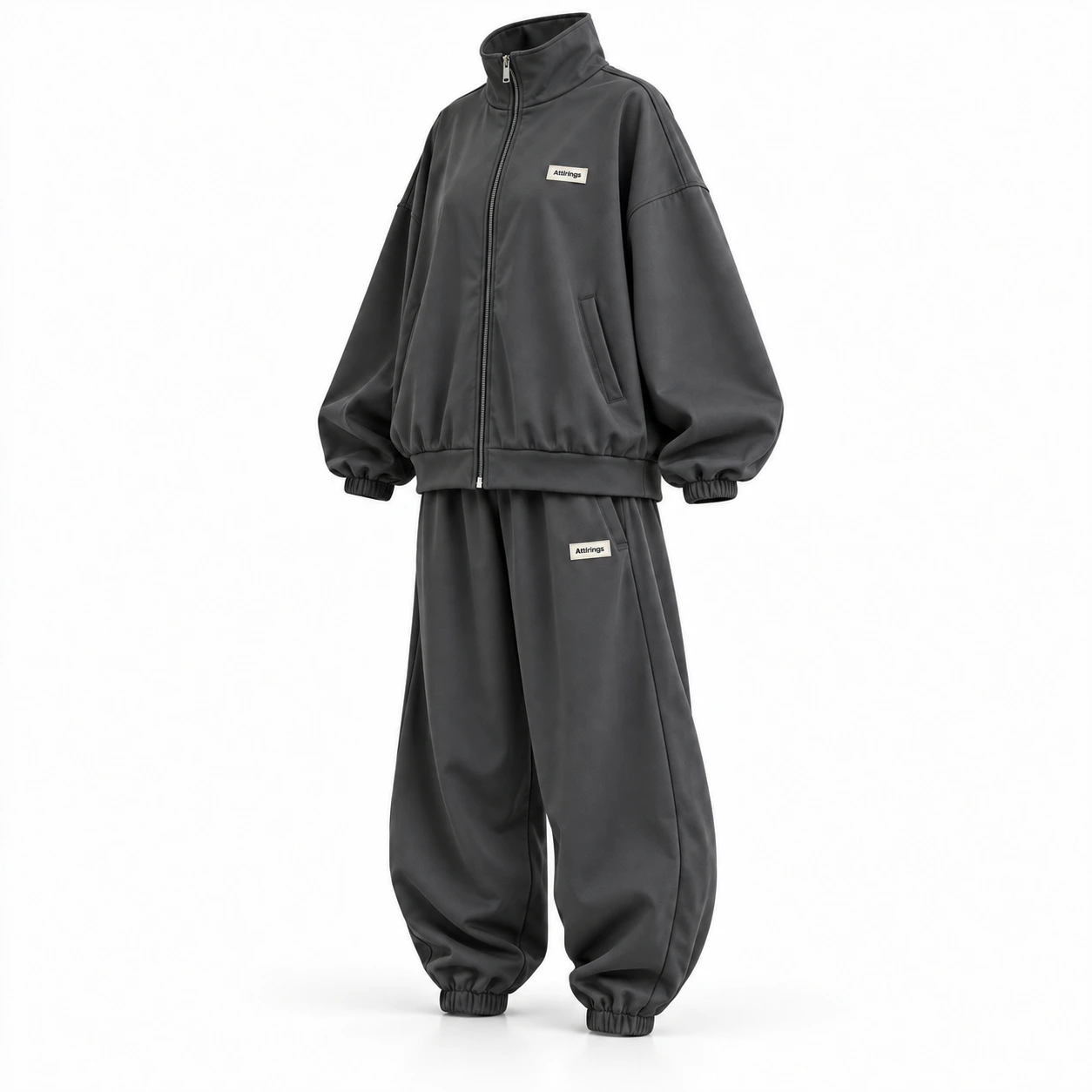 Attirings Women's Oversized Fit Zip-Up Jacket Set Tracksuit, angle view - AI sample