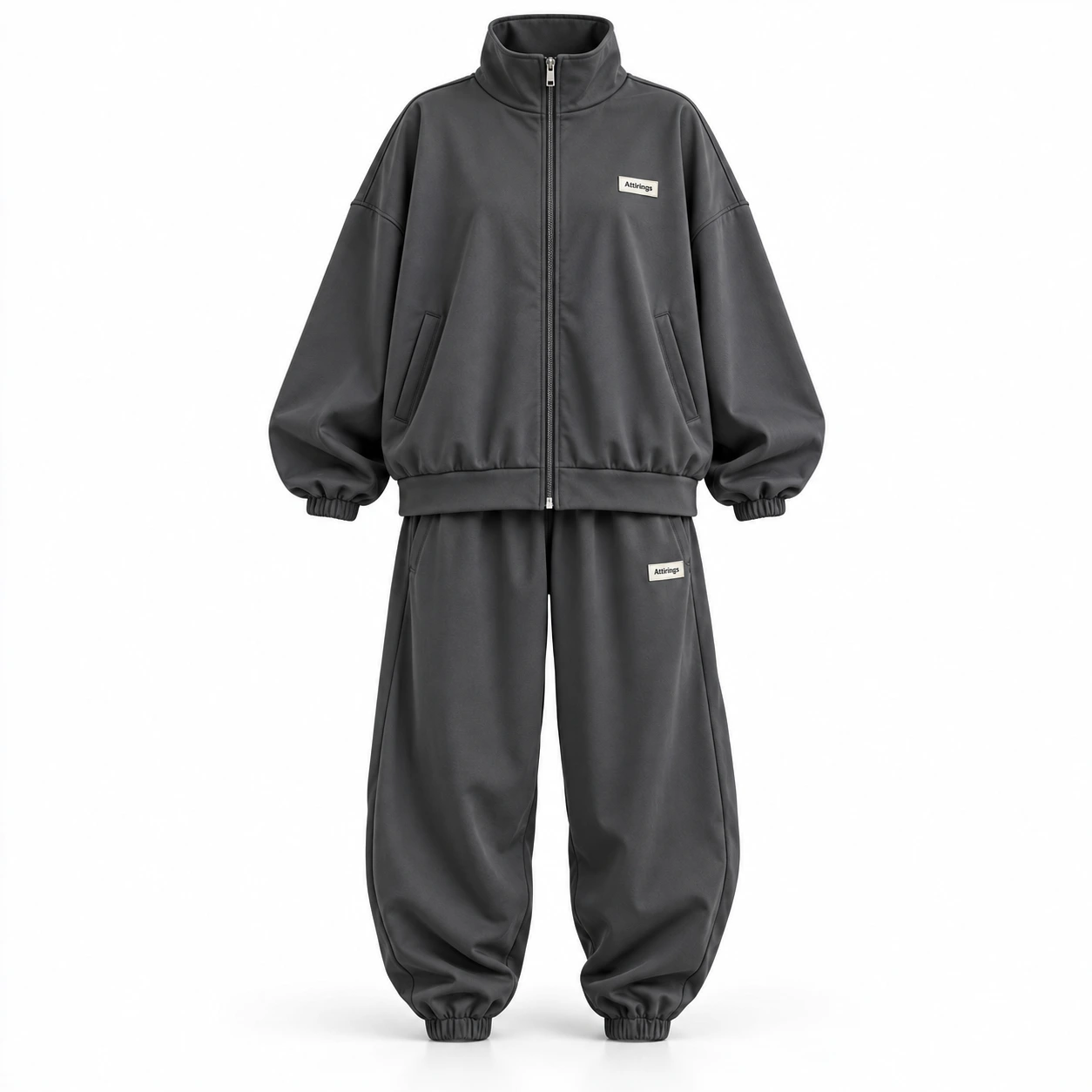 Attirings Women's Oversized Fit Zip-Up Jacket Set Tracksuit, front view - AI sample