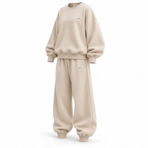 Attirings Women's Oversized Fit Ribbed Cuff Set Tracksuit, angle view - AI sample