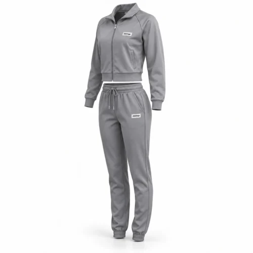 Attirings Women's Classic Fit Cropped Jacket Set Tracksuit, angle view - AI sample