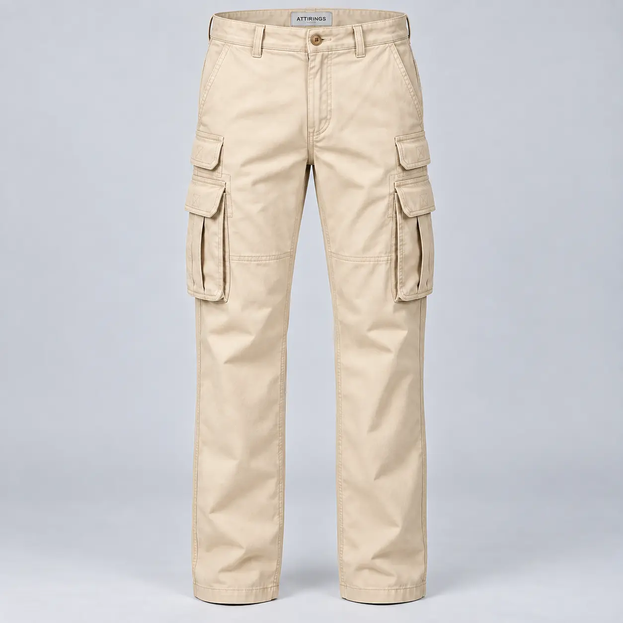 Men's Classic Fit Multi-Pocket Cargo Pants in warm cream by Attirings, front view