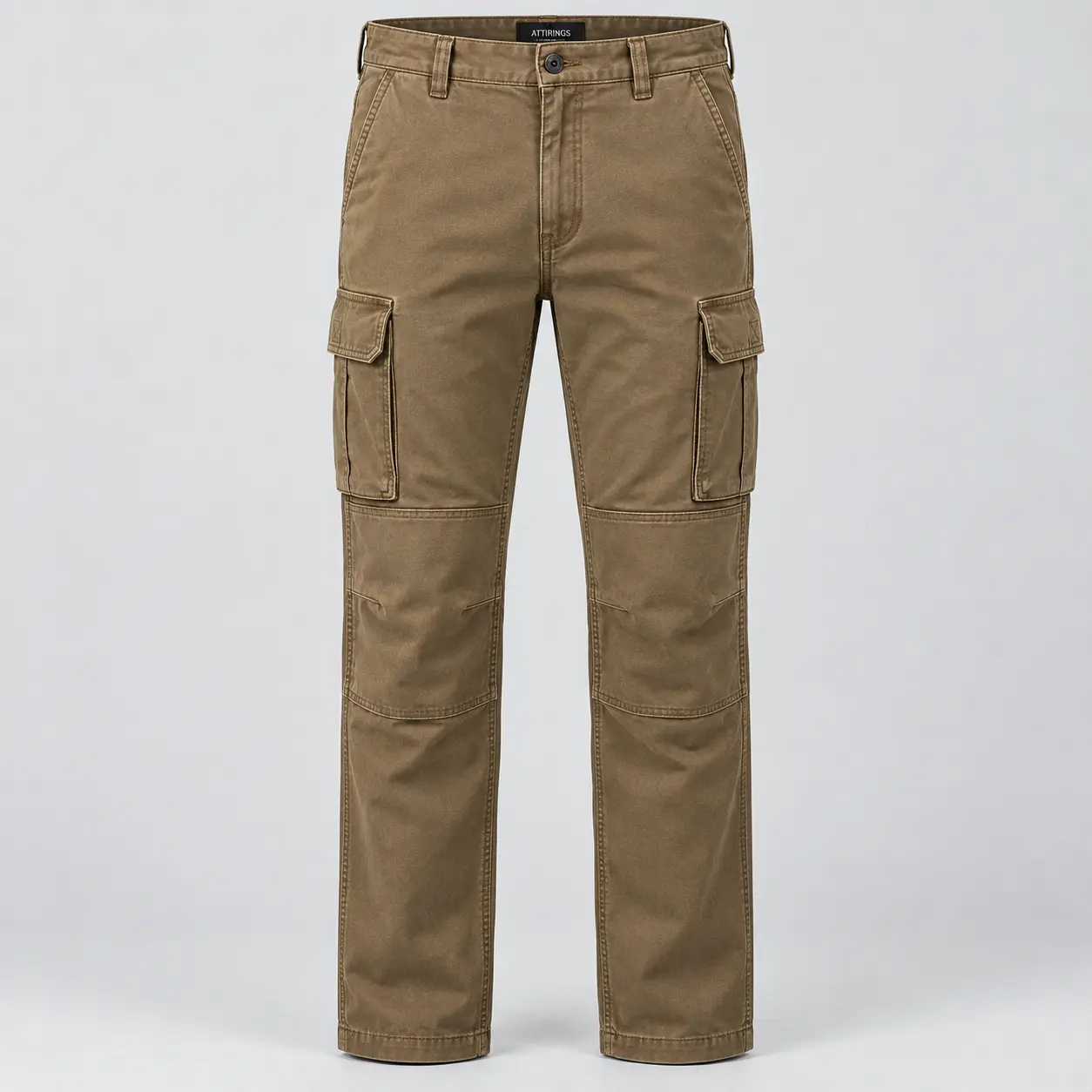 Men's Classic Fit Reinforced Knee Cargo Pants in dark khaki by Attirings, front view
