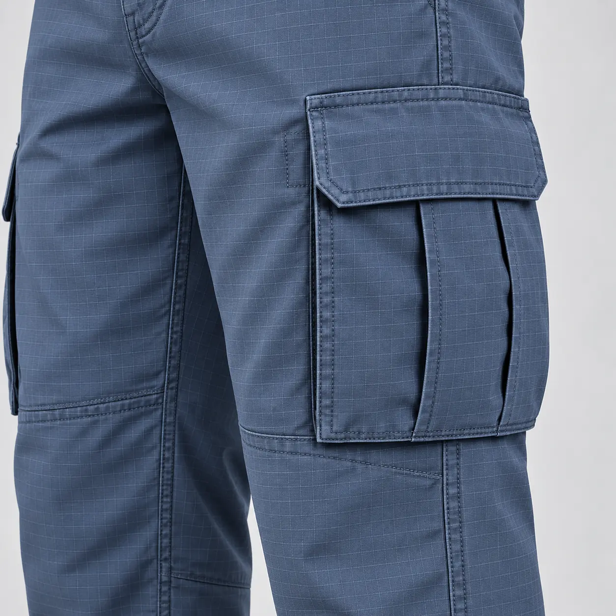 Men's Classic Fit Ripstop Cargo Pants in steel blue by Attirings, detail view