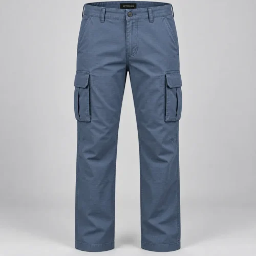 Men's Classic Fit Ripstop Cargo Pants in steel blue by Attirings, front view