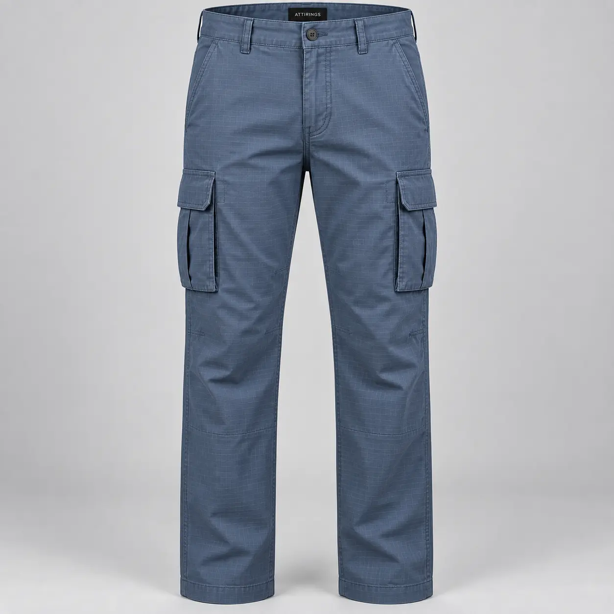Men's Classic Fit Ripstop Cargo Pants in steel blue by Attirings, front view