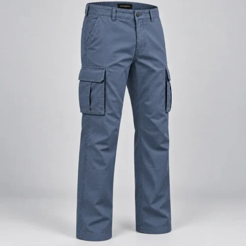 Men's Classic Fit Ripstop Cargo Pants in steel blue by Attirings, three quarter view