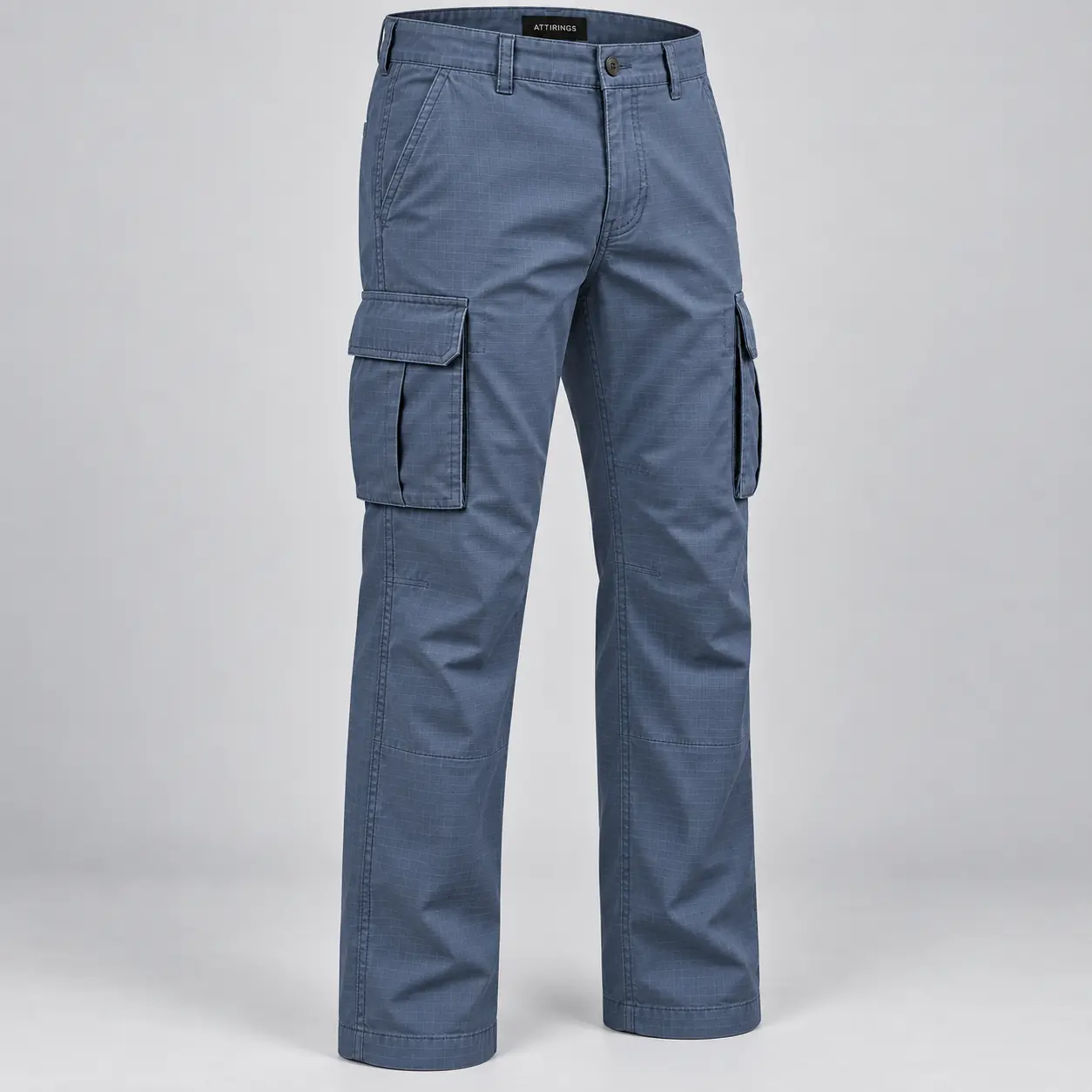 Men's Classic Fit Ripstop Cargo Pants in steel blue by Attirings, three quarter view