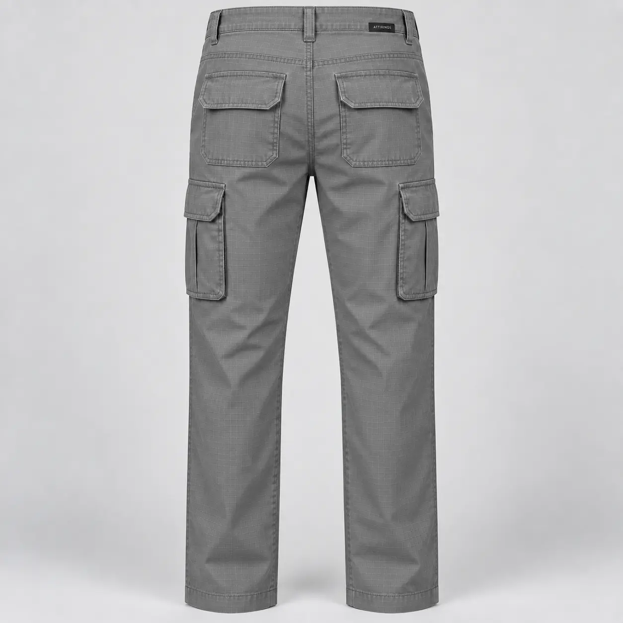 Men's Classic Fit Six-Pocket Cargo Pants in ash grey by Attirings, back view