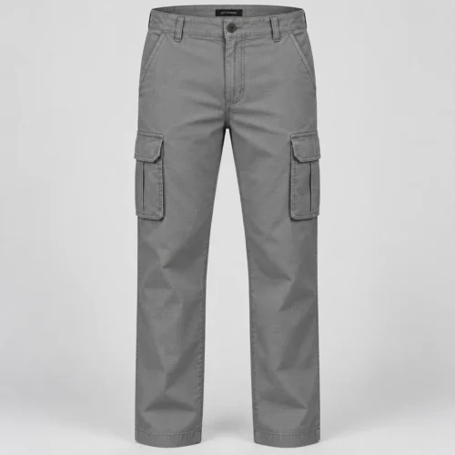 Men's Classic Fit Six-Pocket Cargo Pants in ash grey by Attirings, front view