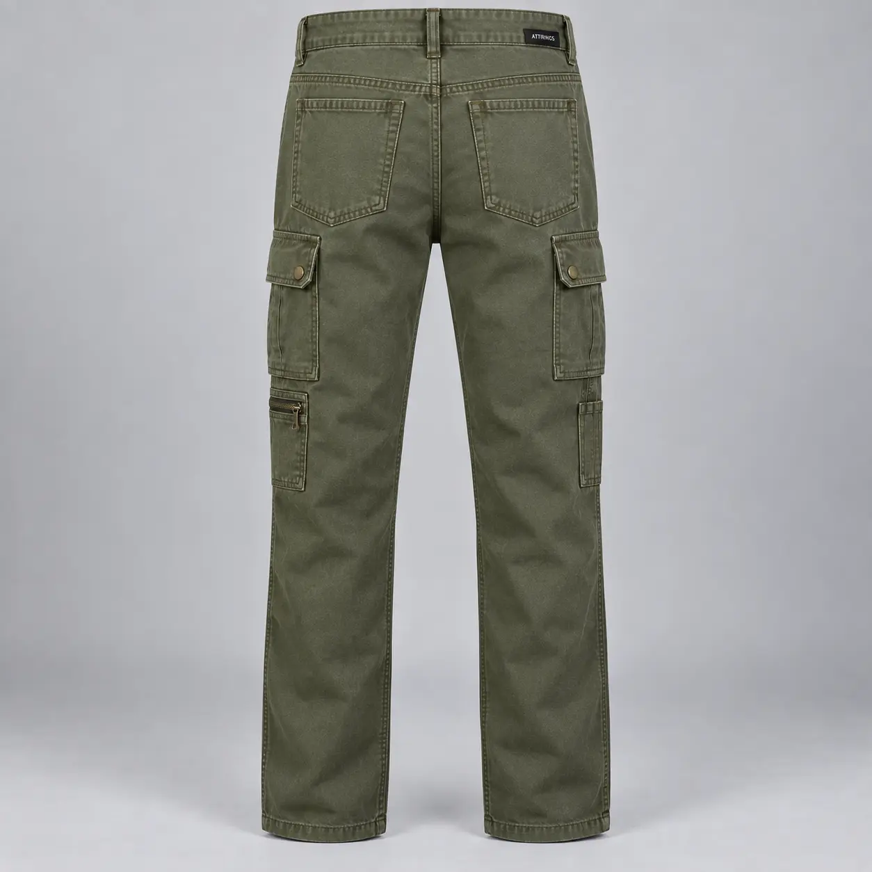 Men's Classic Fit Utility Style Cargo Pants in moss green by Attirings, back view