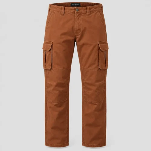 Men's Regular Fit Reinforced Knee Cargo Pants in rust brown by Attirings, front view