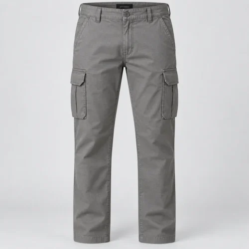 Men's Regular Fit Six-Pocket Cargo Pants in stone grey by Attirings, front view