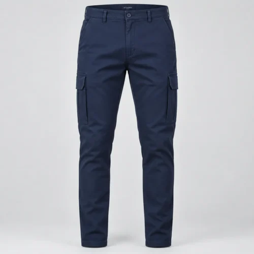 Men's Regular Fit Tapered Leg Cargo Pants in deep navy by Attirings, front view