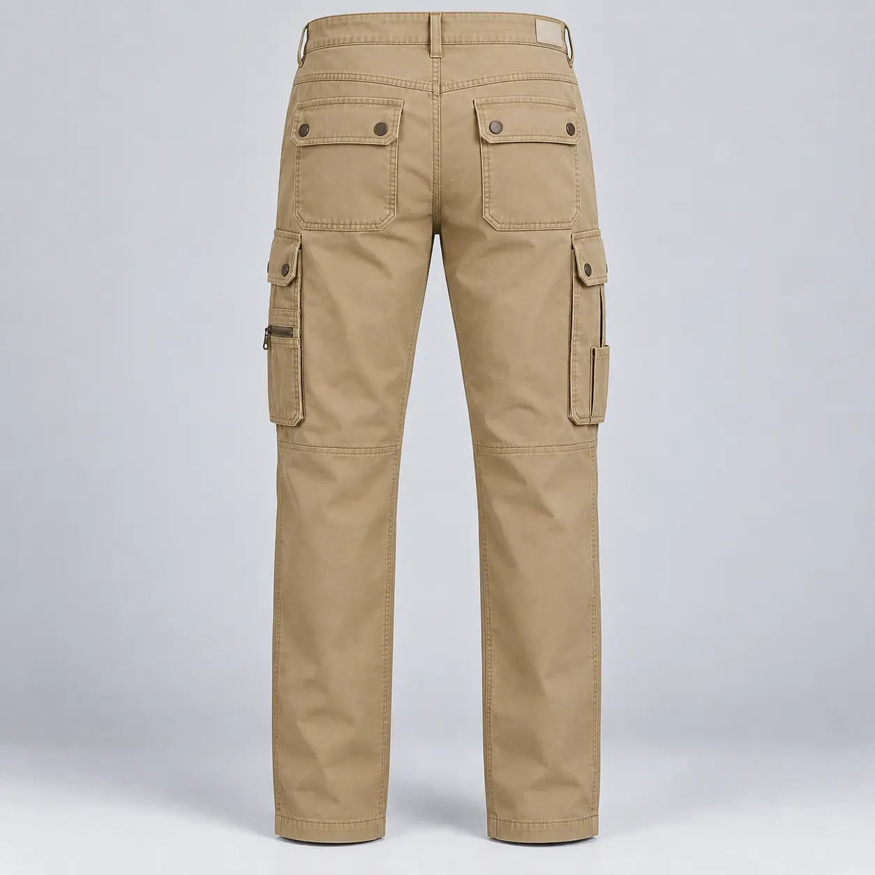 Men's Regular Fit Utility Style Cargo Pants in warm sand khaki by Attirings, back view