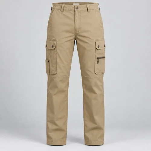Men's Regular Fit Utility Style Cargo Pants in warm sand khaki by Attirings, front view