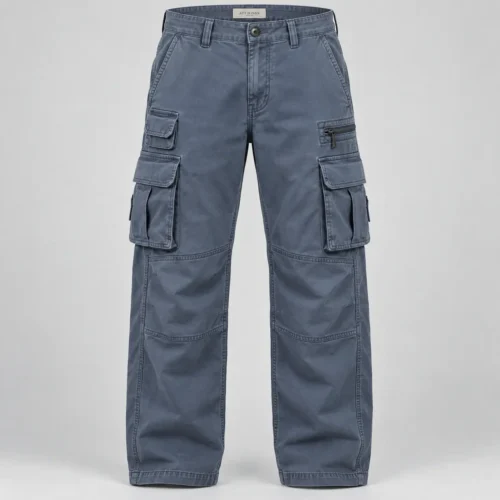Men's Relaxed Fit Multi-Pocket Cargo Pants in slate blue by Attirings, front view