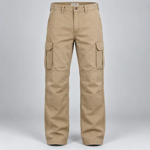 Men's Relaxed Fit Reinforced Knee Cargo Pants in desert tan by Attirings, front view