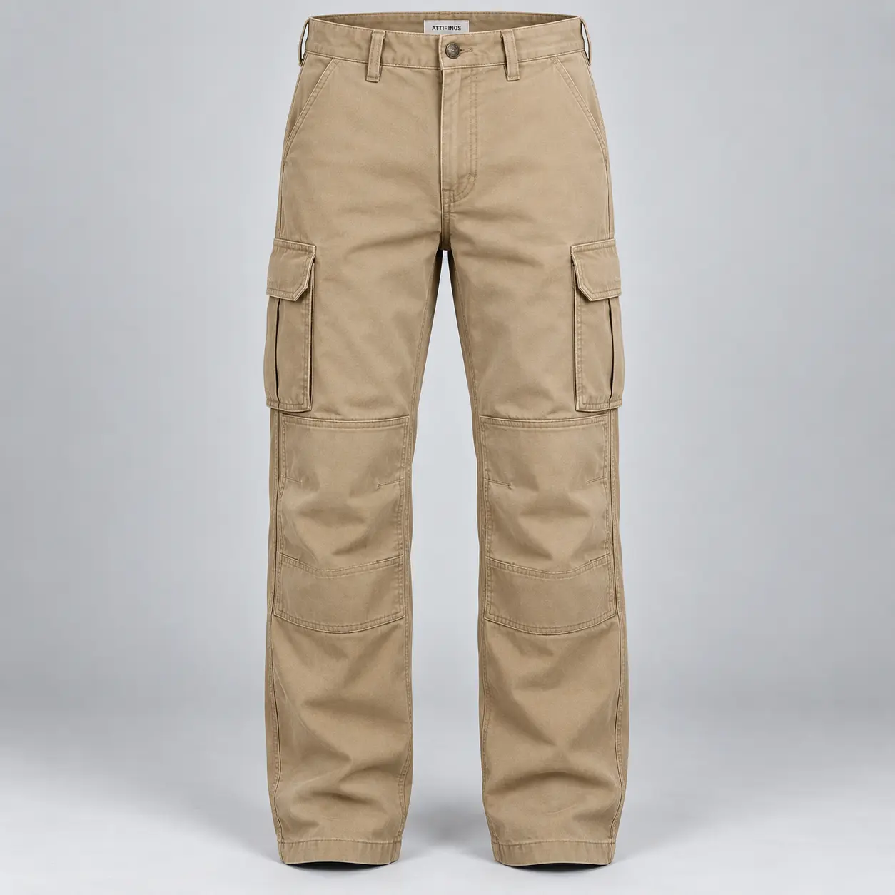 Men's Relaxed Fit Reinforced Knee Cargo Pants in desert tan by Attirings, front view