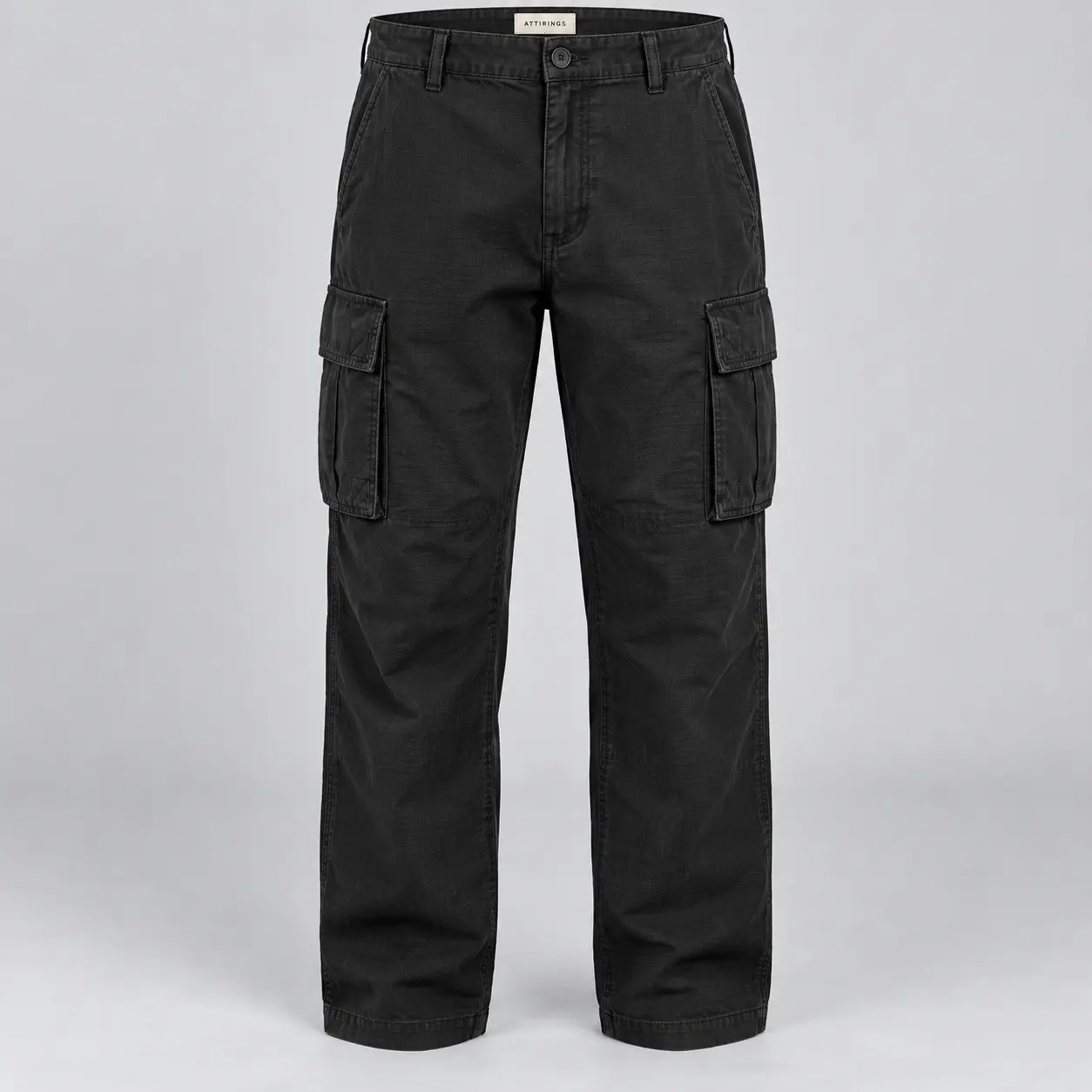 Men's Relaxed Fit Six-Pocket Cargo Pants in washed black by Attirings, front view