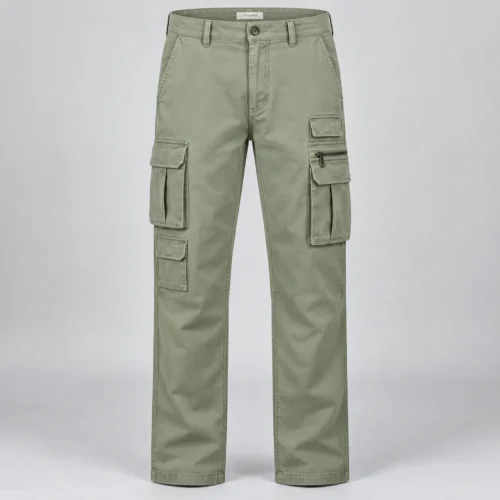 Men's Straight Fit Multi-Pocket Cargo Pants in sage green by Attirings, front view