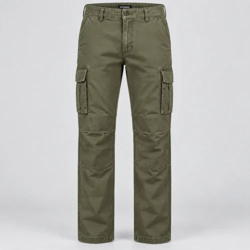 Men's Straight Fit Reinforced Knee Cargo Pants in olive drab by Attirings, front view