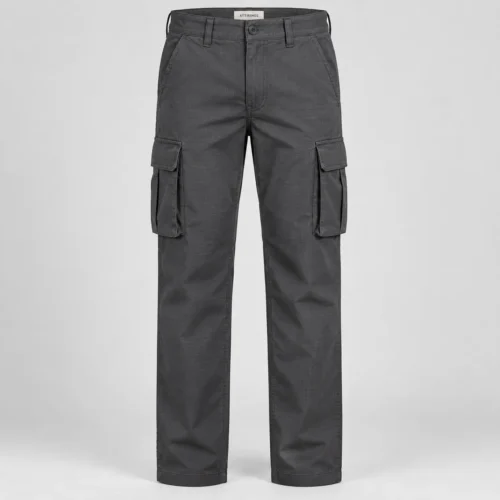 Men's Straight Fit Ripstop Cargo Pants in dark graphite by Attirings, front view