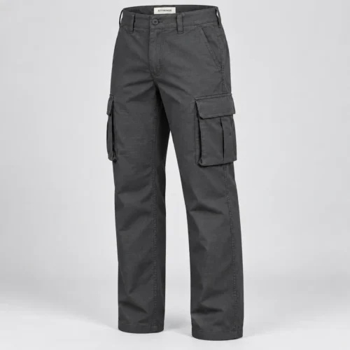 Men's Straight Fit Ripstop Cargo Pants in dark graphite by Attirings, three quarter view