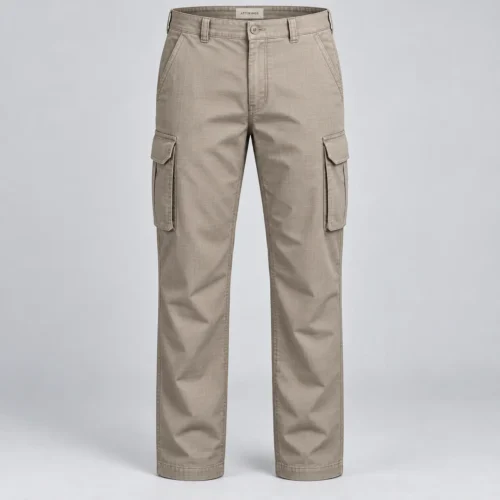 Men's Straight Fit Six-Pocket Cargo Pants in light taupe by Attirings, front view