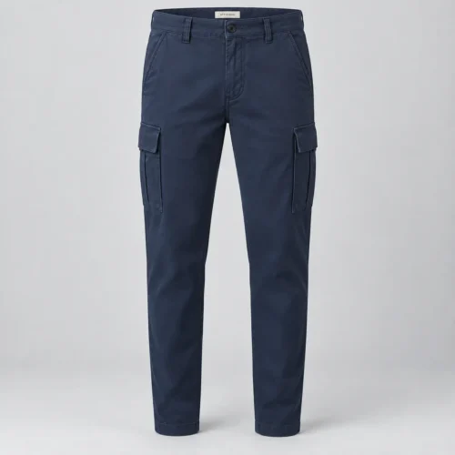 Men's Straight Fit Tapered Leg Cargo Pants in indigo by Attirings, front view