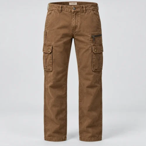 Men's Straight Fit Utility Style Cargo Pants in tobacco brown by Attirings, front view