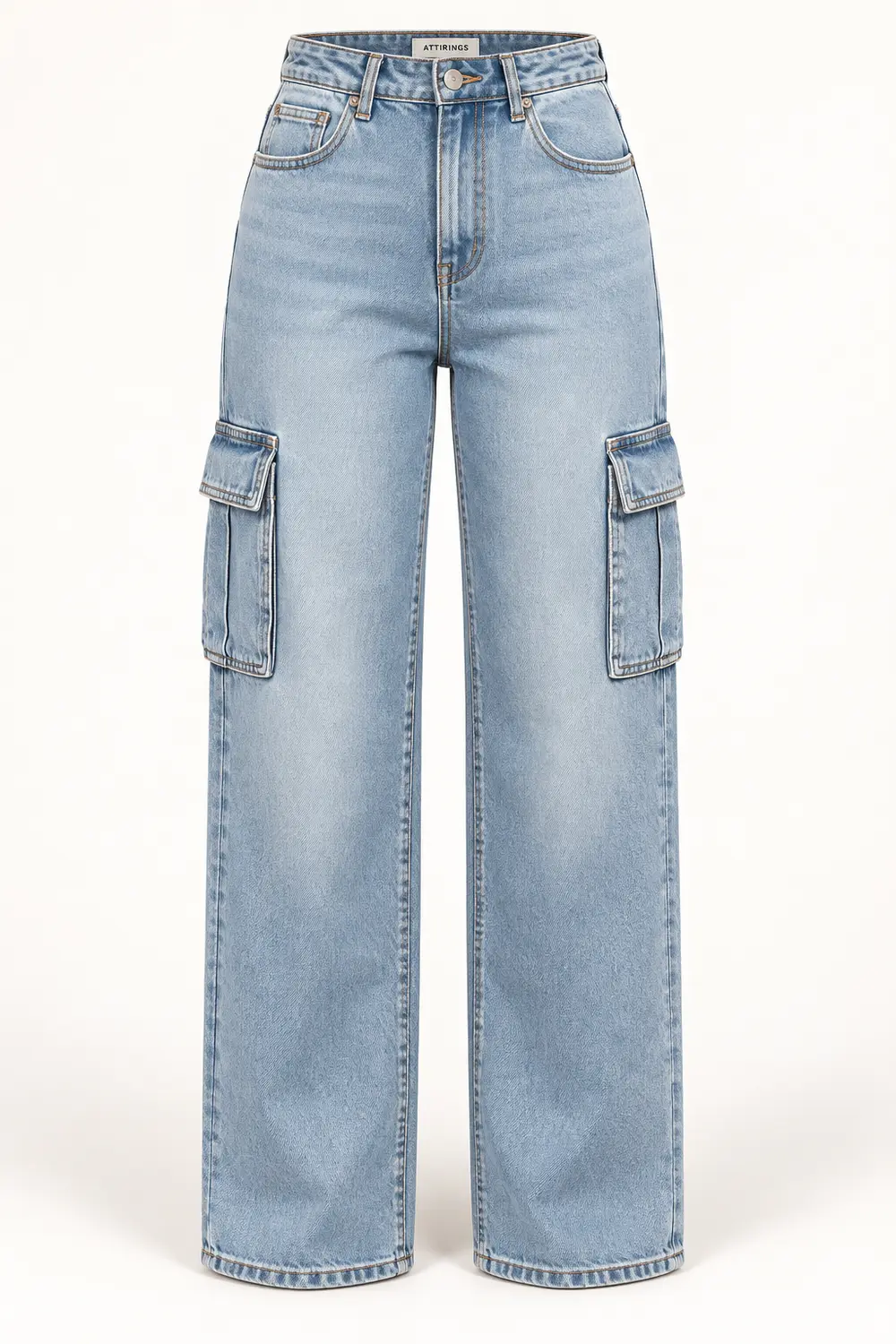 High-Rise Light Wash Cargo Jeans front view - AI catalogue illustration