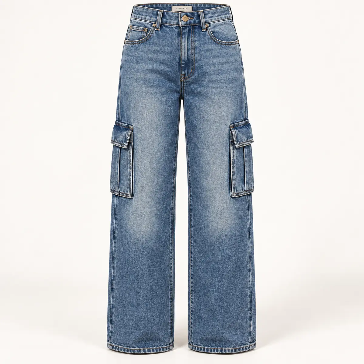 High-Rise Stone Wash Cargo Jeans front view - AI catalogue illustration