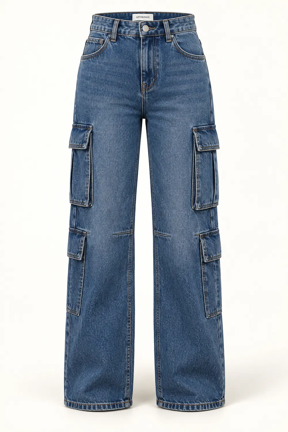 High-Rise Raw Denim Cargo Jeans front view - AI catalogue illustration
