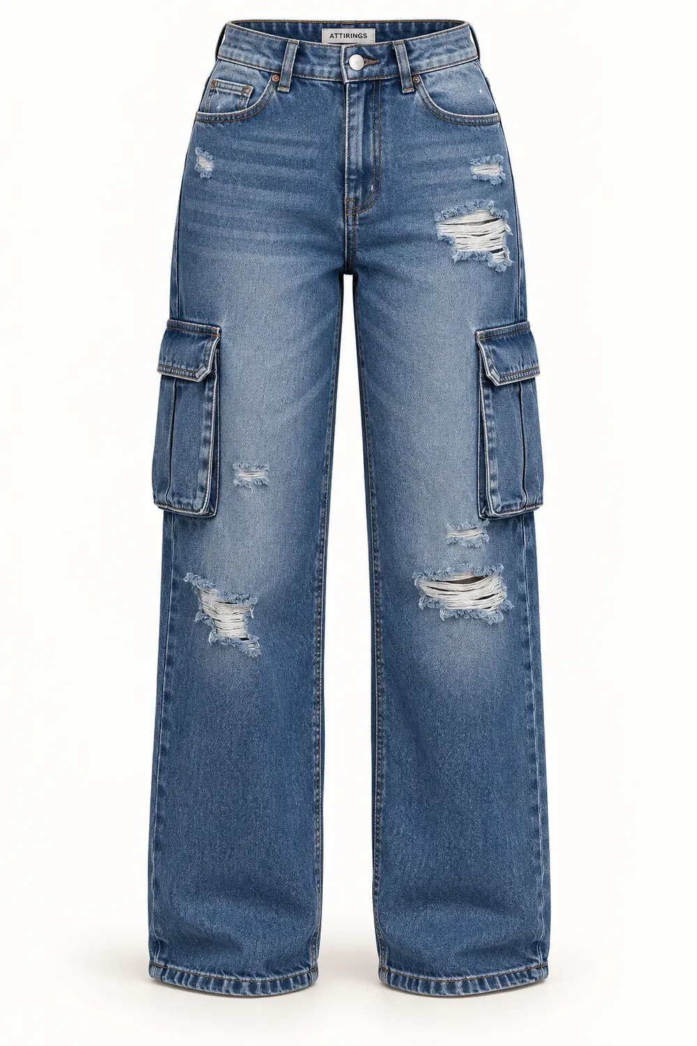 High-Rise Distressed Cargo Jeans front view - AI catalogue illustration