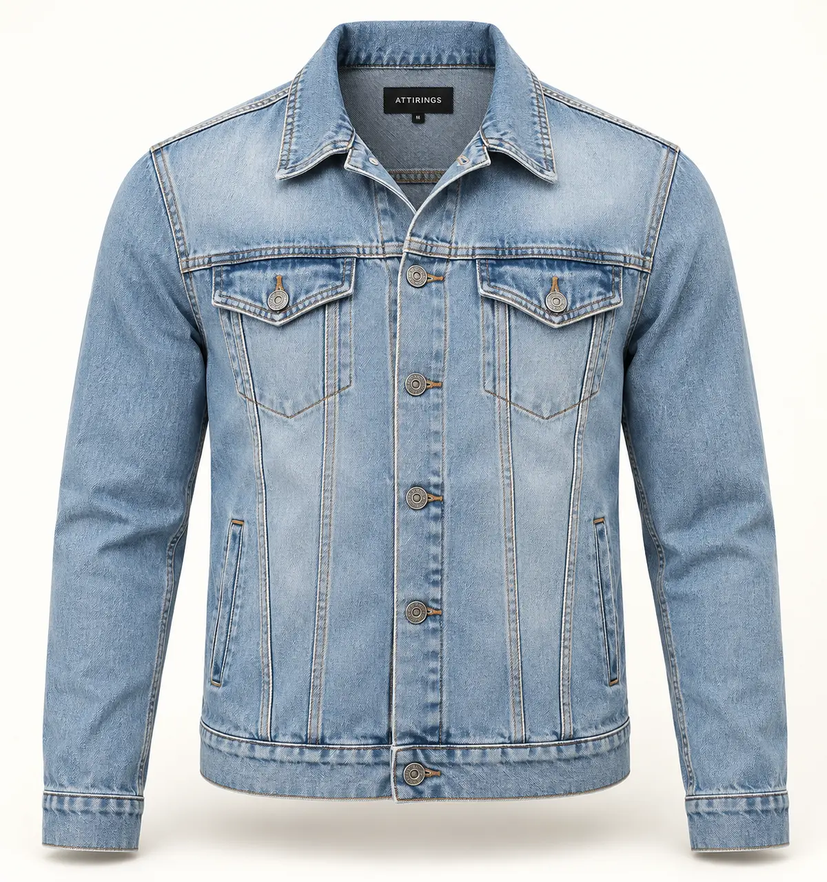 Slim Fit Light Wash Denim Jacket front view - AI catalogue illustration