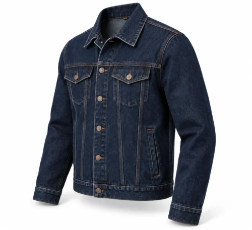 Classic Fit Dark Wash Denim Jacket - angle view - Attirings