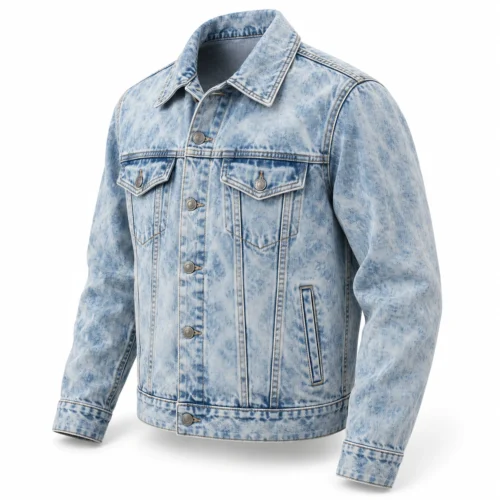 Classic Fit Acid Wash Denim Jacket - angle view - Attirings