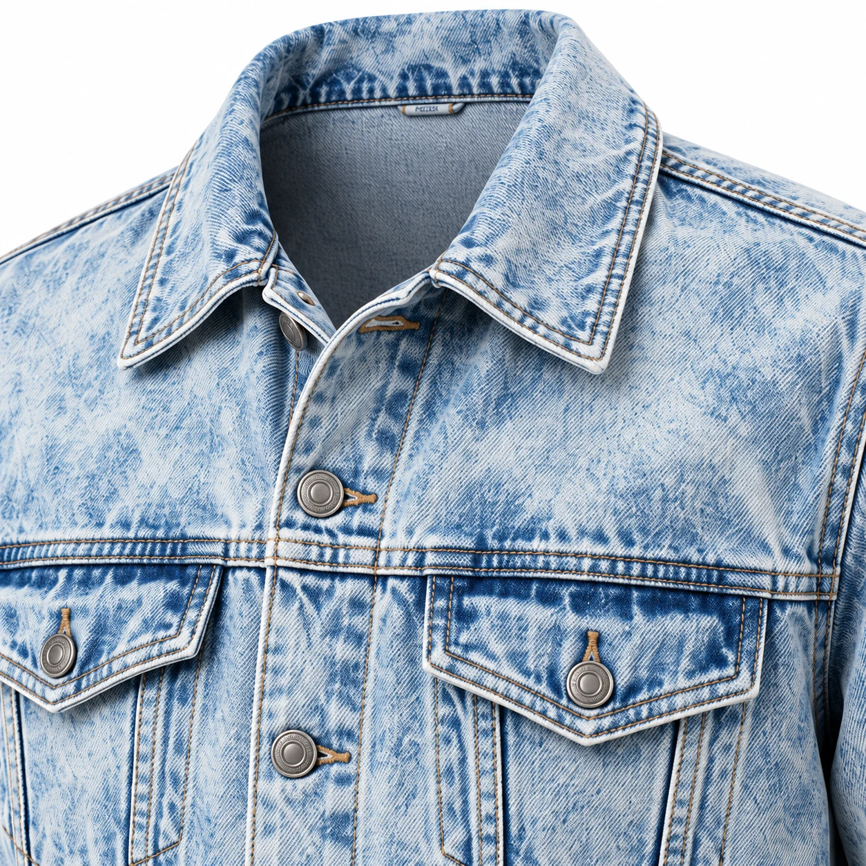 Classic Fit Acid Wash Denim Jacket - detail view - Attirings