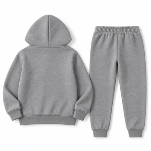 Kids' Regular Fit Hooded Two-Piece Set Tracksuit - back design mockup - Attirings